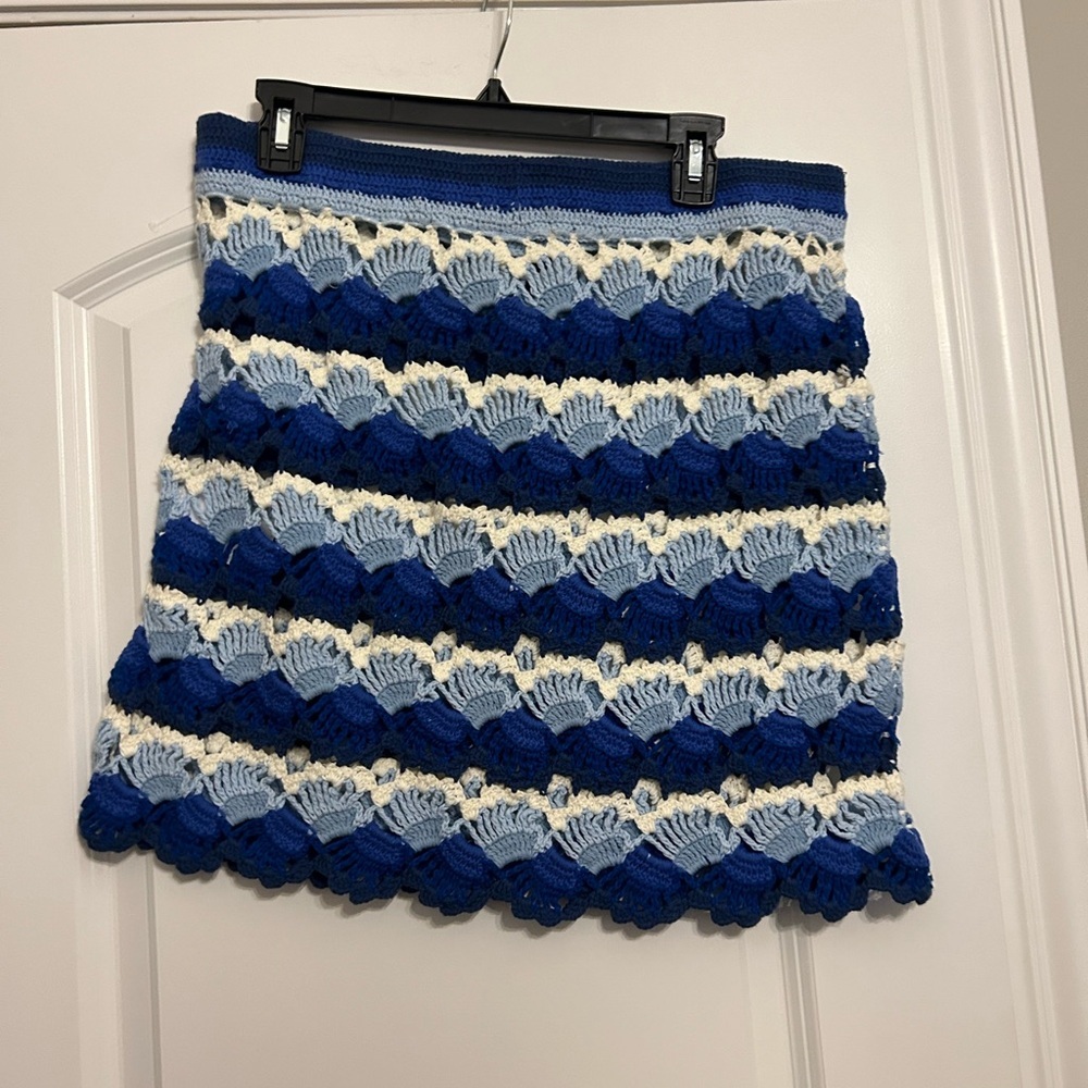 Farm Rio Crocheted Striped Cotton Miniskirt - Picture 4 of 4